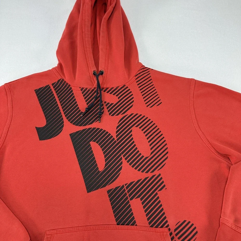Nike Hoodie Sweatshirt Mens XL Red Just Do It Graphic Logo Fleece Pullover Y2k